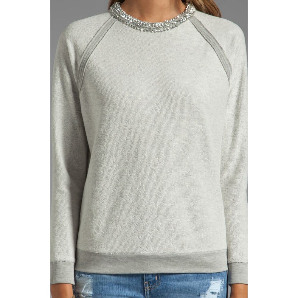 Haute Hippie Crystal Herringbone Neck Sweatshirt Light Heather Grey M NWOT - Picture 10 of 10